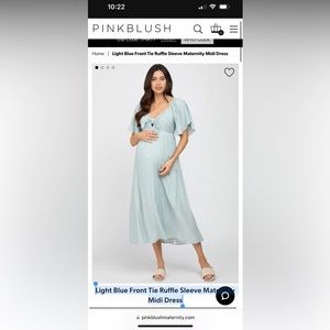 Pink blush Light Blue Front Tie Ruffle Sleeve Maternity Midi Dress